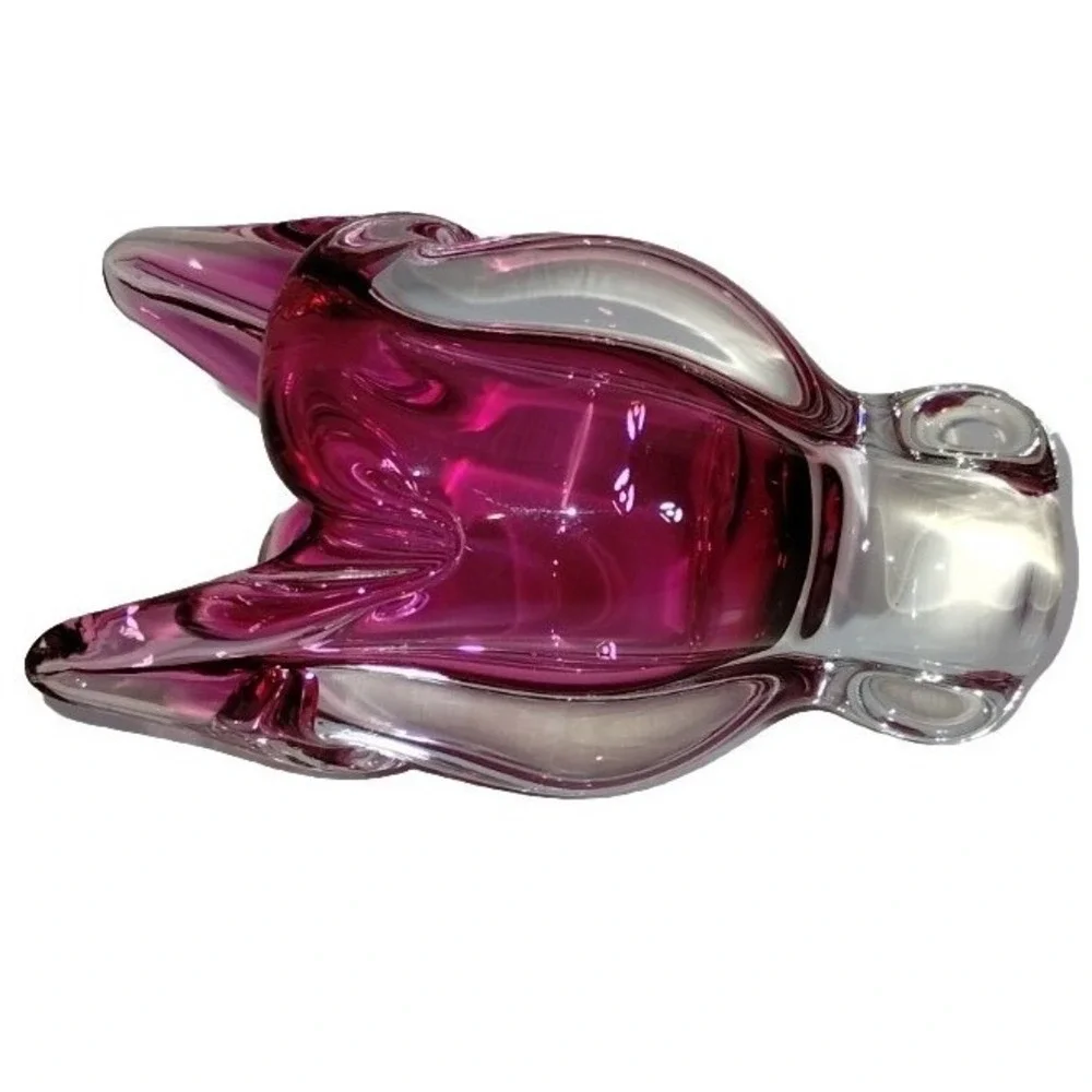 Chribska Cat Head‎ Vase Pink Czech Art Glass Hospodka Sommerso MCM 1960s